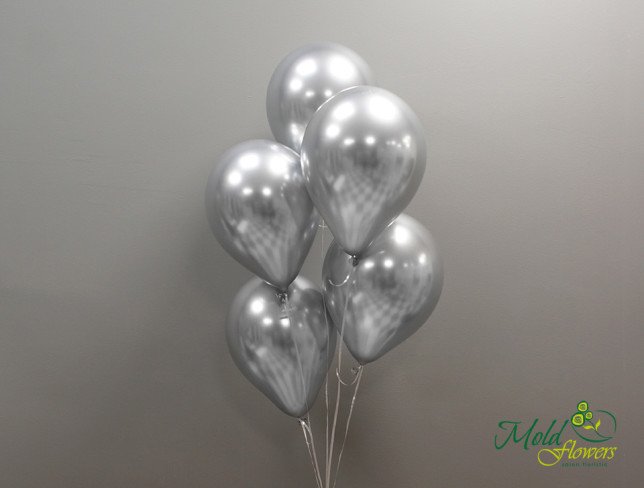 5 шариков серебряного цвета с гелием Фото