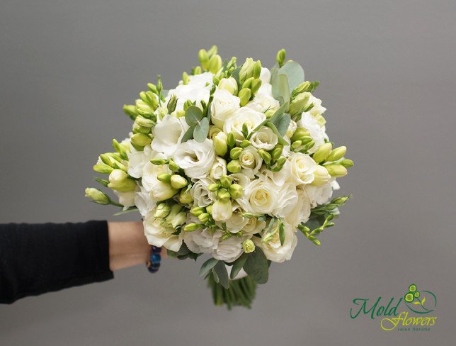 Bridal Bouquet of White Roses, Eustoma, and Freesia photo