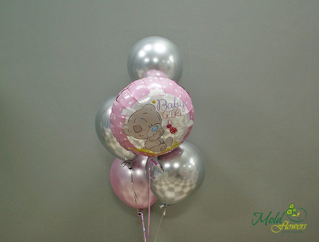 Set de baloane gri, roz și cerc de folie "Baby girl" foto