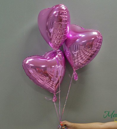 Фольгированные розовые шары в виде сердца 3 штуки Фото 394x433