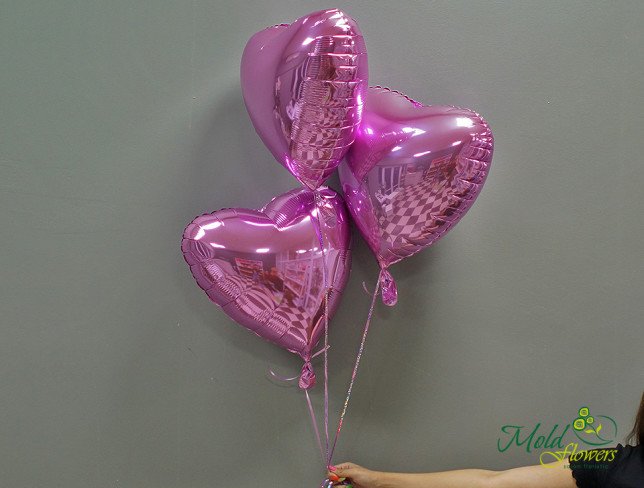 Baloane roz din folie în formă de inimă 3 bucăți foto