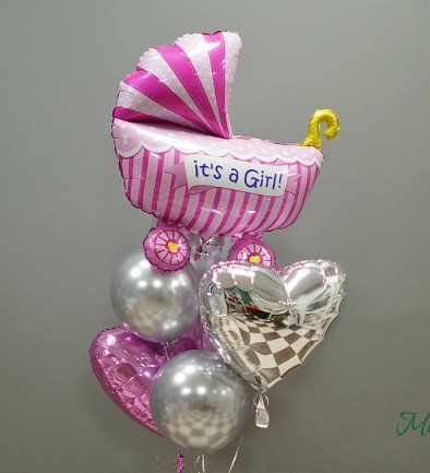 Набор из розовых, серебряных шаров "It's a Girl" Фото 394x433