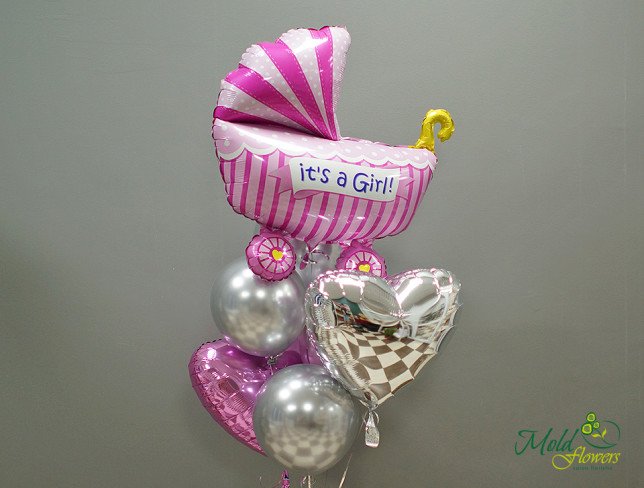 Set of Pink and Silver Balloons "It's a Girl" photo