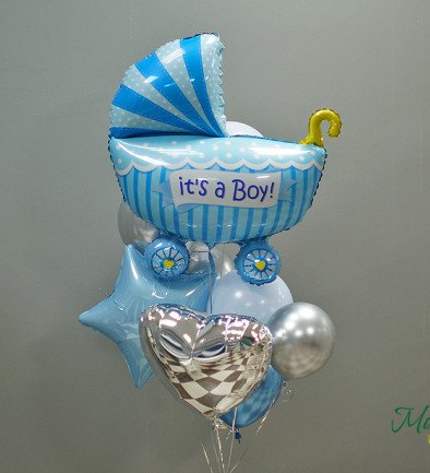 Set de baloane albe, albastre "It's a Boy" foto 394x433
