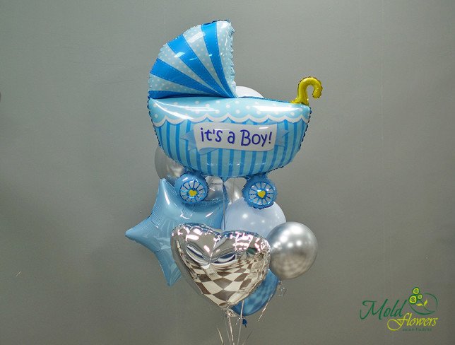 Set of White and Blue Balloons 'It's a Boy' photo