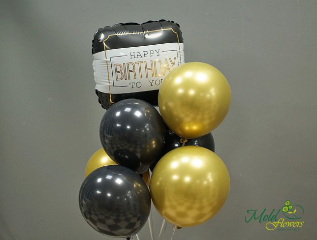 Набор из чёрных, золотых шаров "Happy birthday to you" Фото