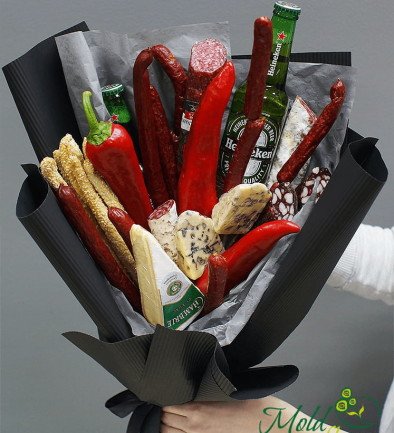 Men's bouquet with beer, sausage, and cheese (made to order, 24 hours) photo 394x433