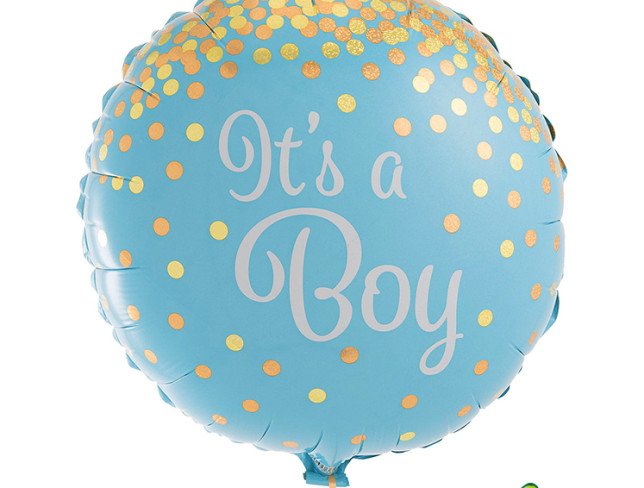 Blue "It's a boy" foil balloon with helium photo