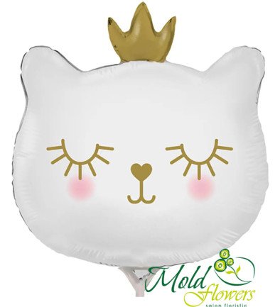 White balloon "Cat with crown" foil with helium photo 394x433