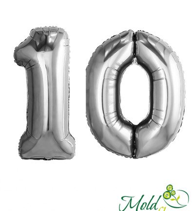 Set of foil balloons number ''10'' silver photo 394x433