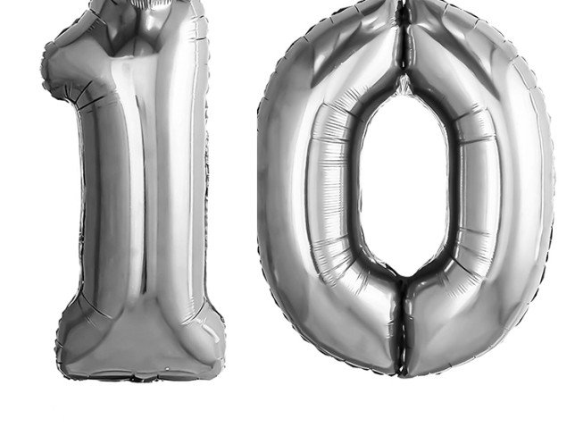 Набор фольгированных  шаров цифра ''10''серебреные Фото