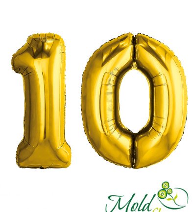 Set of foil balloons number ''10'' gold photo 394x433