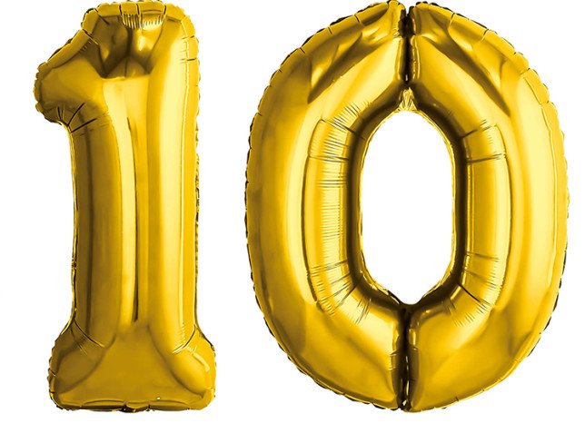 Set of foil balloons number ''10'' gold photo