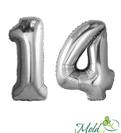 Set of foil balloons number ''14'' silver photo 394x433