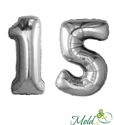 Set of foil balloons number ''15'' silver photo 394x433
