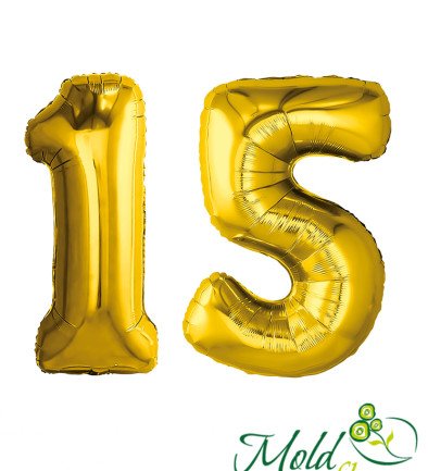 Set of foil balloons number ''15'' gold photo 394x433