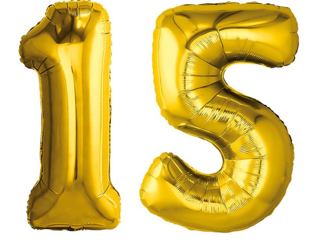 Set of foil balloons number ''15'' gold photo