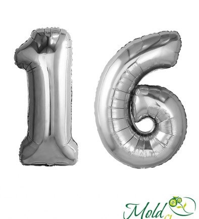 Set of foil balloons number ''16'' silver photo 394x433