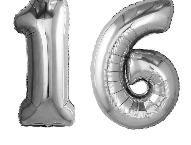 Набор фольгированных  шаров цифра ''16''серебреные Фото