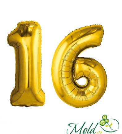 Set of foil balloons number ''16'' gold photo 394x433