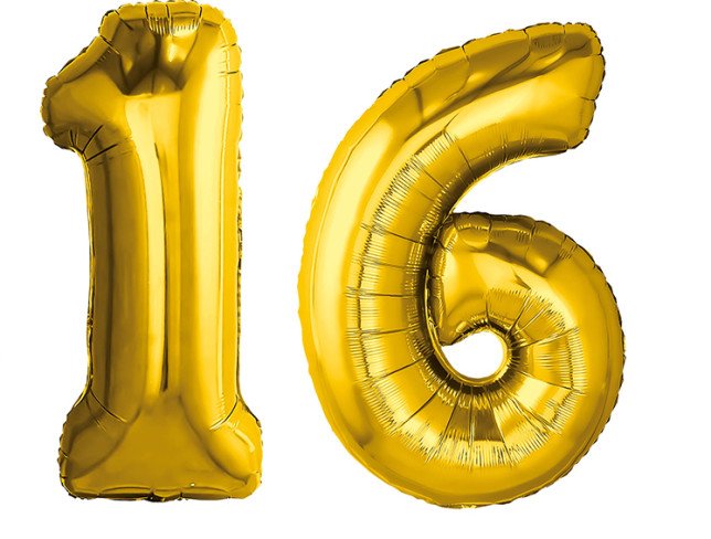 Set of foil balloons number ''16'' gold photo