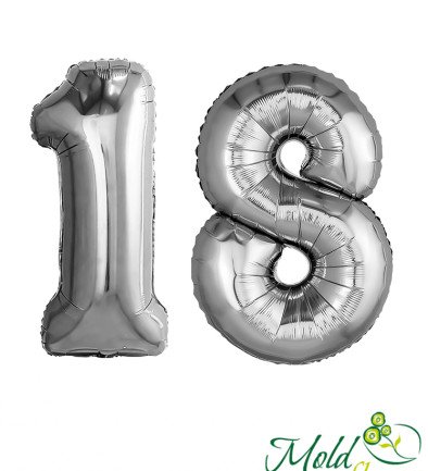 Set of foil balloons number ''18'' silver photo 394x433
