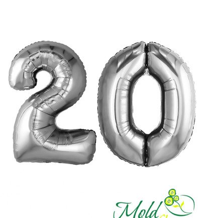 Set of foil balloons number ''20'' silver photo 394x433