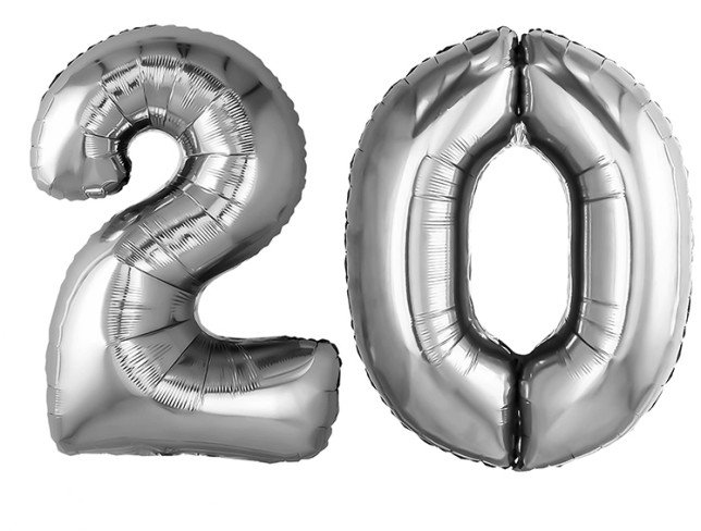 Набор фольгированных  шаров цифра ''20''серебреные Фото