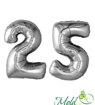 Set of foil balloons number ''25'' silver photo 394x433