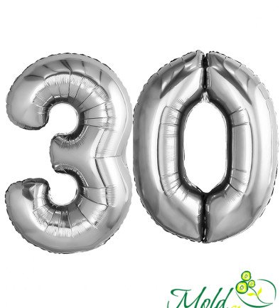 Set of foil balloons number ''30'' silver photo 394x433