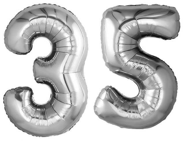 Набор фольгированных  шаров цифра ''35''серебреные Фото