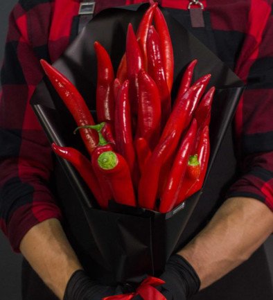 Bouquet of Red Peppers in Black Paper (made to order, 24 hours) photo 394x433