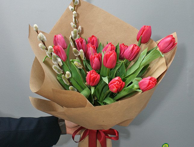 Bouquet of red peony tulips photo
