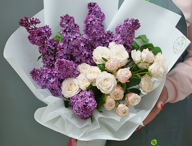 Bouquet of lilacs and peony roses photo
