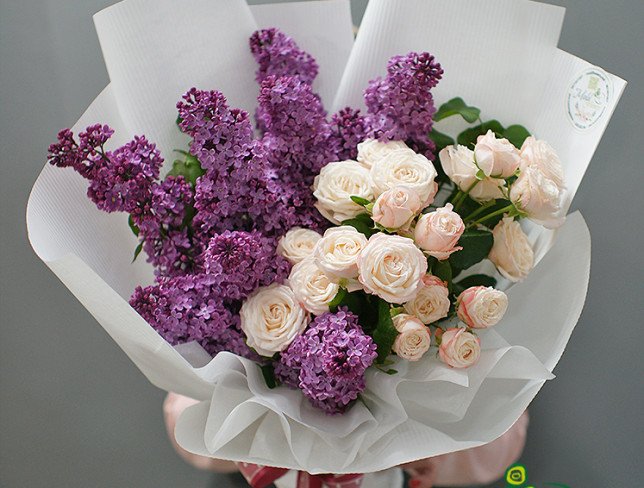 Bouquet of lilacs and peony roses photo