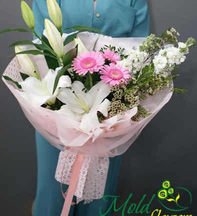 Bouquet of lilies “Heavenly Message” photo 394x433