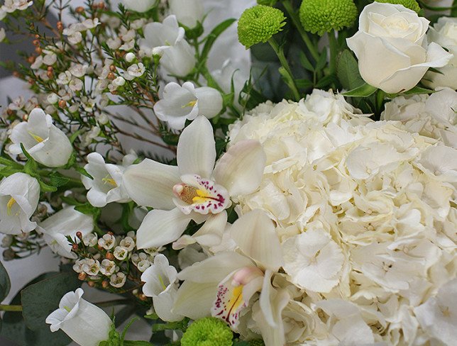 Bouquet with white hydrangea and bluebells "Tender freshness" photo