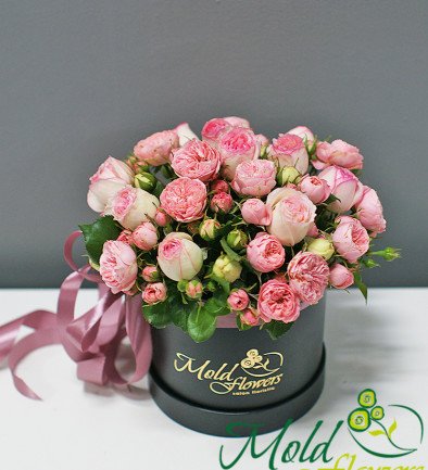 Коробка из пионовидных розовых роз Фото 394x433