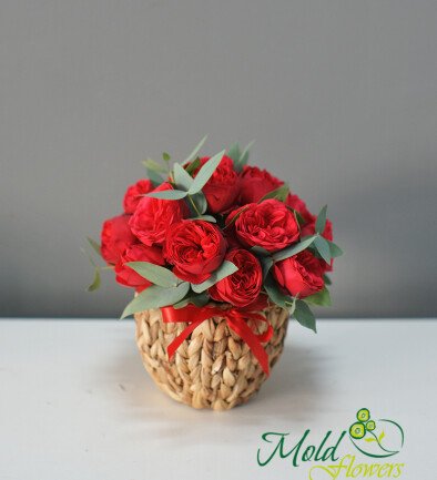 Basket with roses "Red Piano" photo 394x433