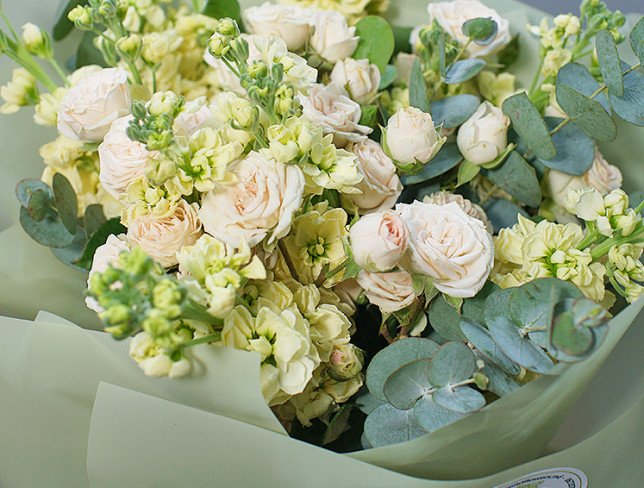 Bouquet of cream roses and matthiola photo