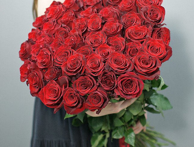 51 Premium Dutch Red Roses 100-110 cm (pre-order 10 DAYS) photo