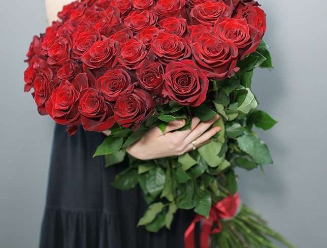 51 Premium Dutch Red Roses 100-110 cm (pre-order 10 DAYS) photo