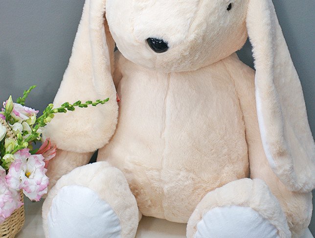 Set of "Delicate basket with roses and eustoma and Rabbit medium h=80 cm" photo