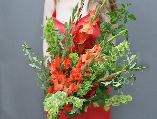 Bouquet of red gladioli "Tropical Sunset" photo