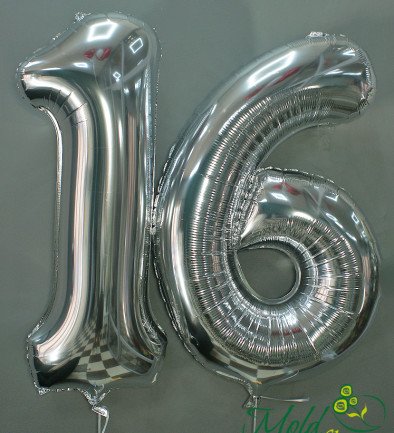 Set of foil balloons number ''16'' silver photo 394x433