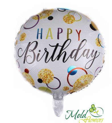 White "Happy Birthday" foil balloon with helium photo 394x433