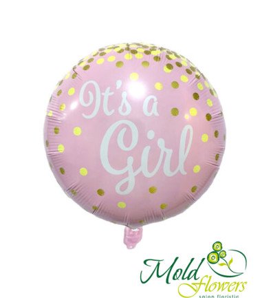 Pink foil balloon "It's a girl" with helium photo 394x433