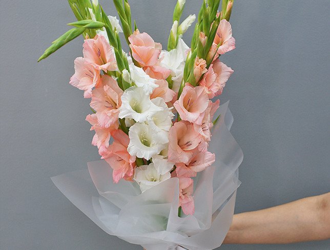 Bouquet of white and pink gladioli "Joy" photo