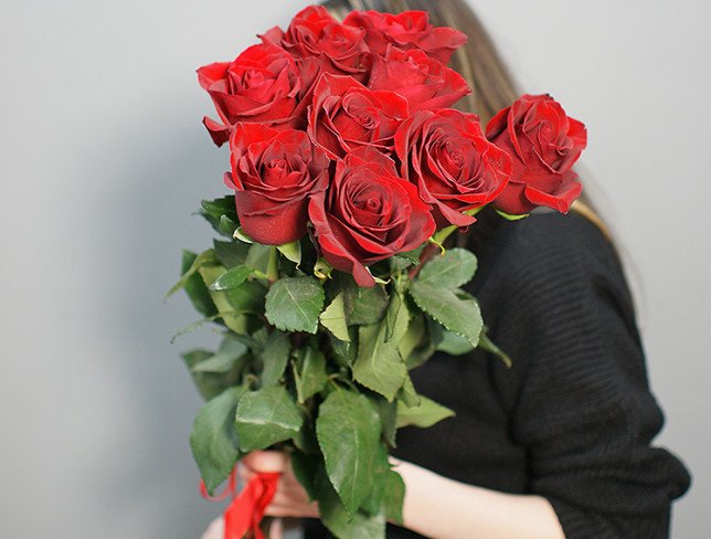 9 Premium Dutch Red Roses 80-90 cm photo