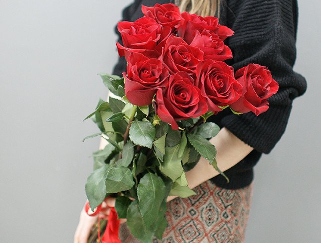 9 Premium Dutch Red Roses 80-90 cm photo